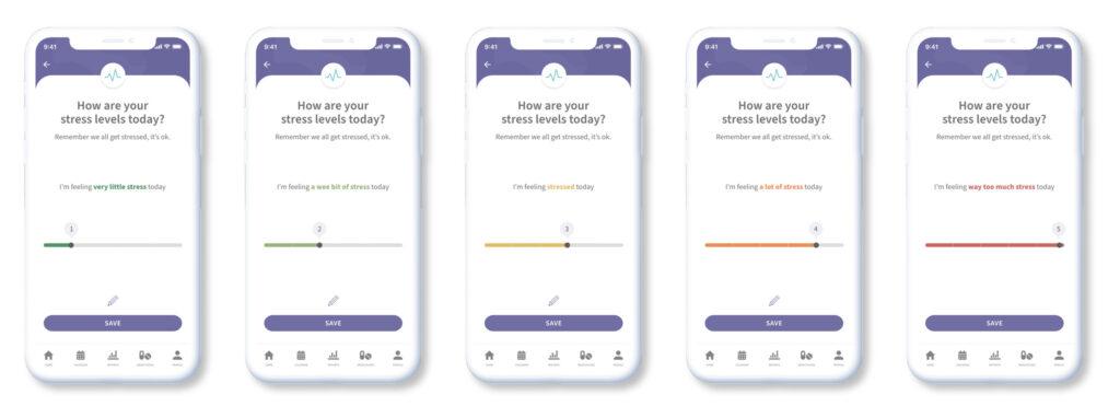 Clario app stress slider progression from good to bad